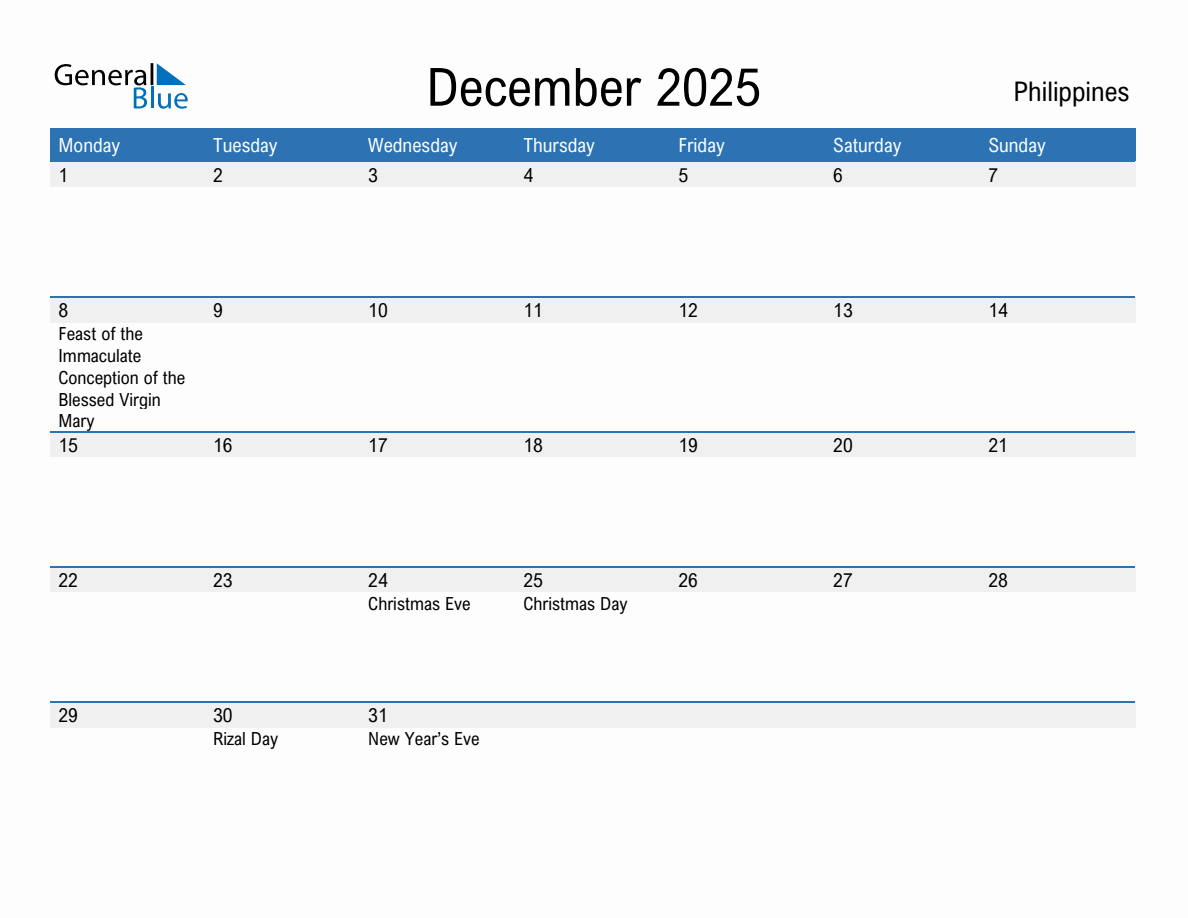 Editable December 2025 Calendar with Philippines Holidays