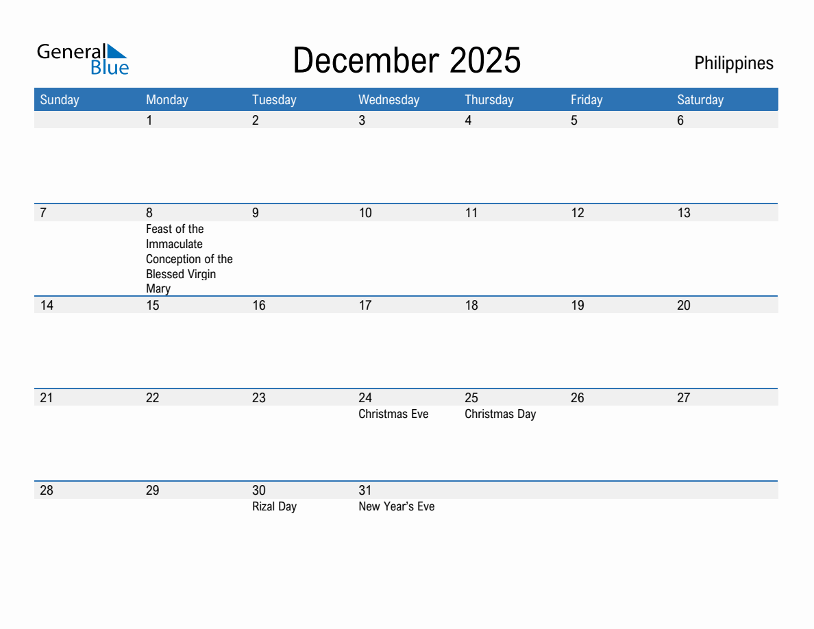 Editable December 2025 Calendar with Philippines Holidays
