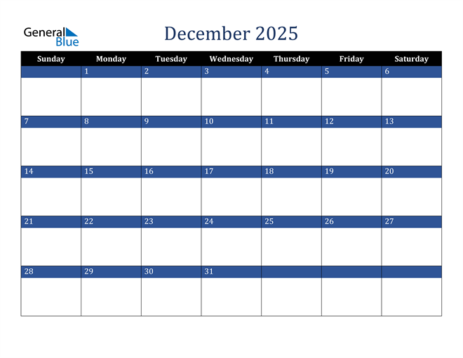 December 2025 Calendar In Word 