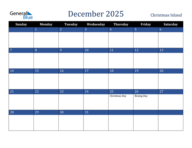 December 2025 Calendar with Christmas Island Holidays