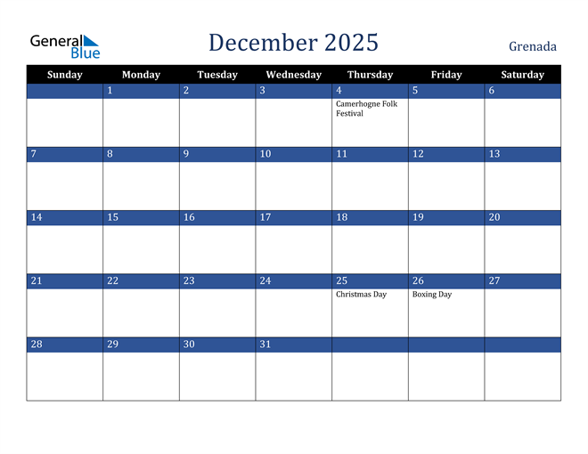 December 2025 Grenada Calendar