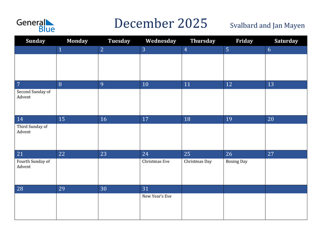 Svalbard and Jan Mayen December 2025 Calendar with Holidays