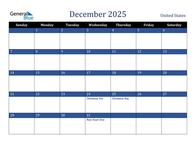 December 2025 United States Calendar