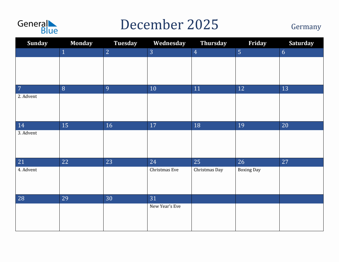 December 2025 Germany Holiday Calendar