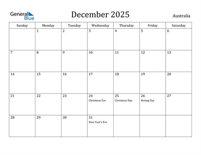 December 2025 Calendar with Australia Holidays