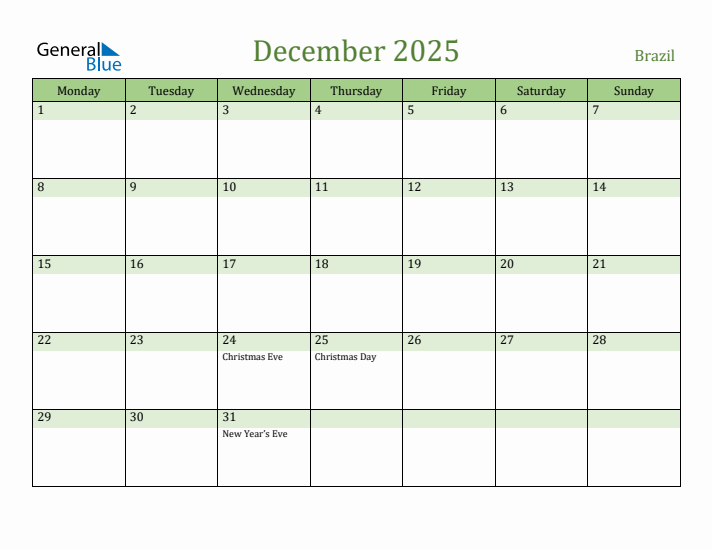 December 2025 Calendar with Brazil Holidays
