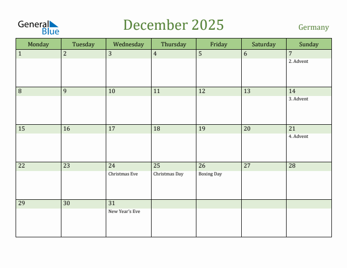 December 2025 Calendar with Germany Holidays