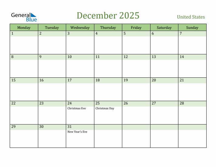 December 2025 Calendar with United States Holidays