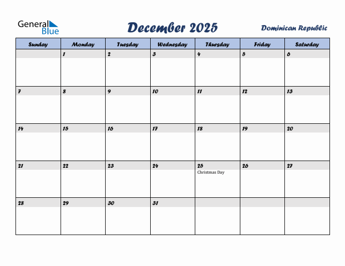 December 2025 Calendar with Holidays in Dominican Republic