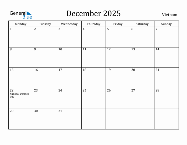 December 2025 Calendar Vietnam