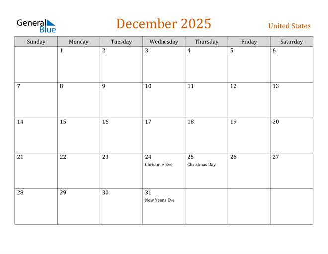 December 2025 Holiday Calendar