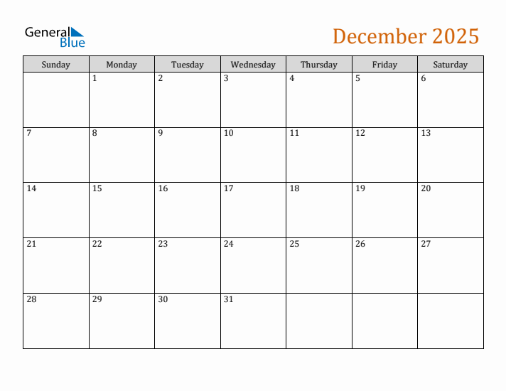 Editable December 2025 Calendar