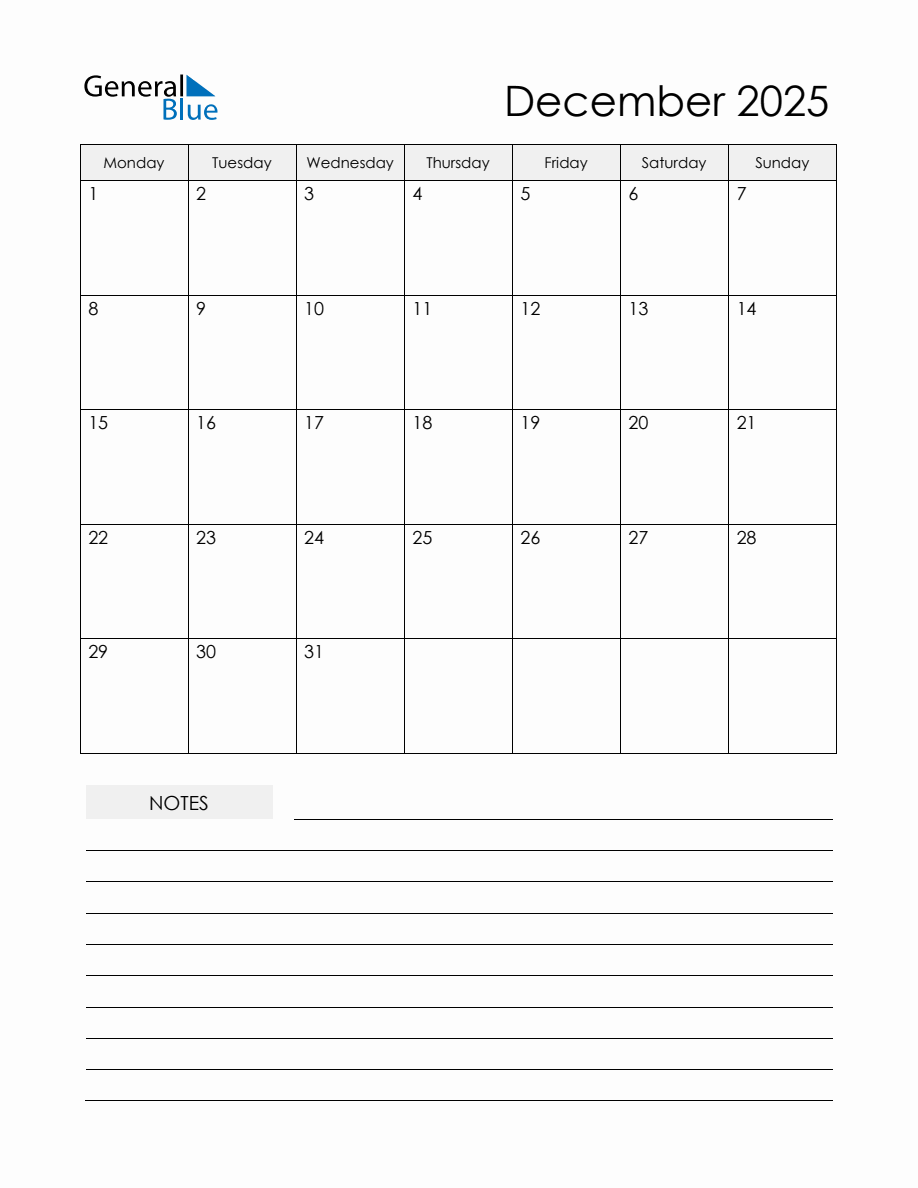 December 2025 Monthly Planner Calendar
