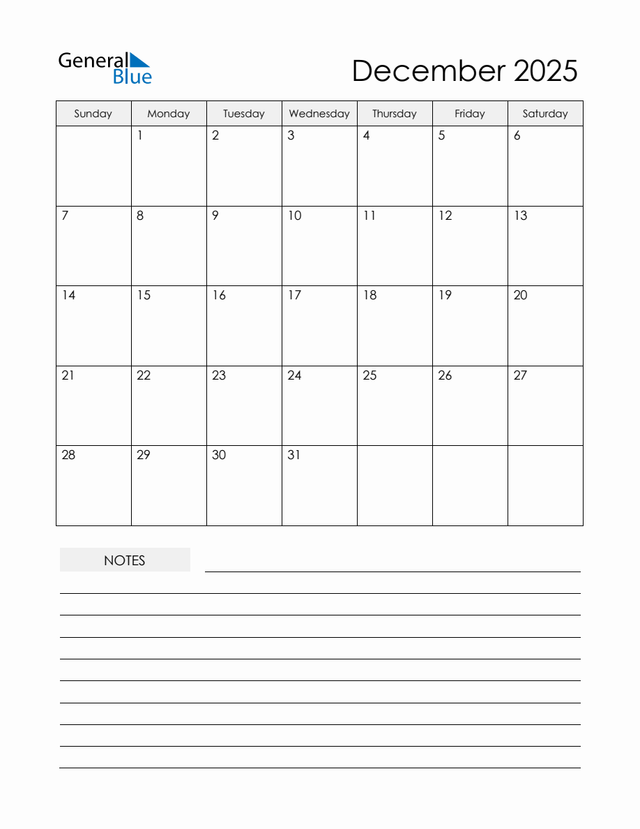 December 2025 Monthly Planner Calendar