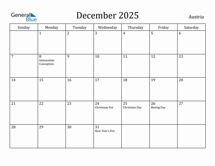 December 2025 Calendar Austria