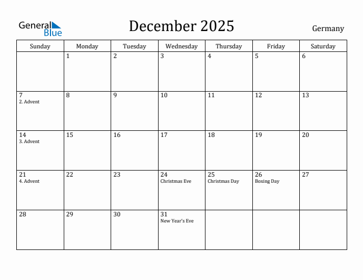 December 2025 Calendar Germany