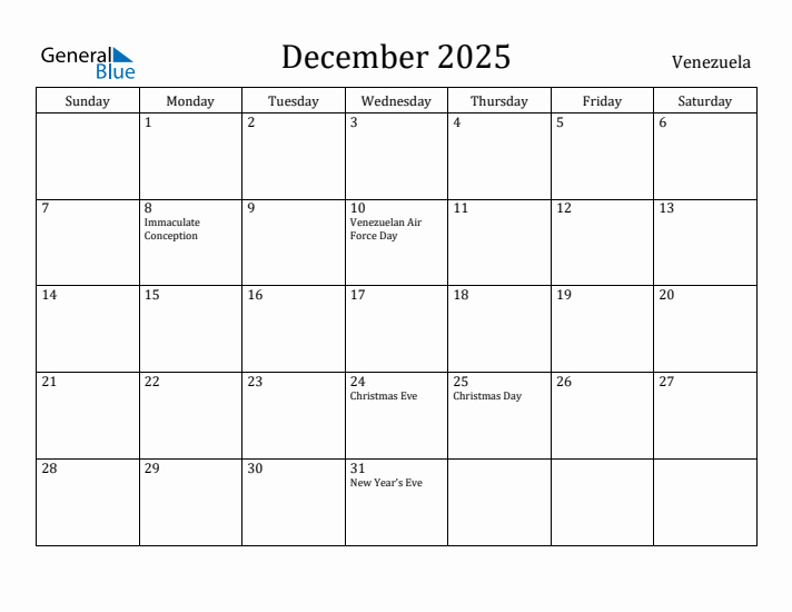 December 2025 Calendar Venezuela