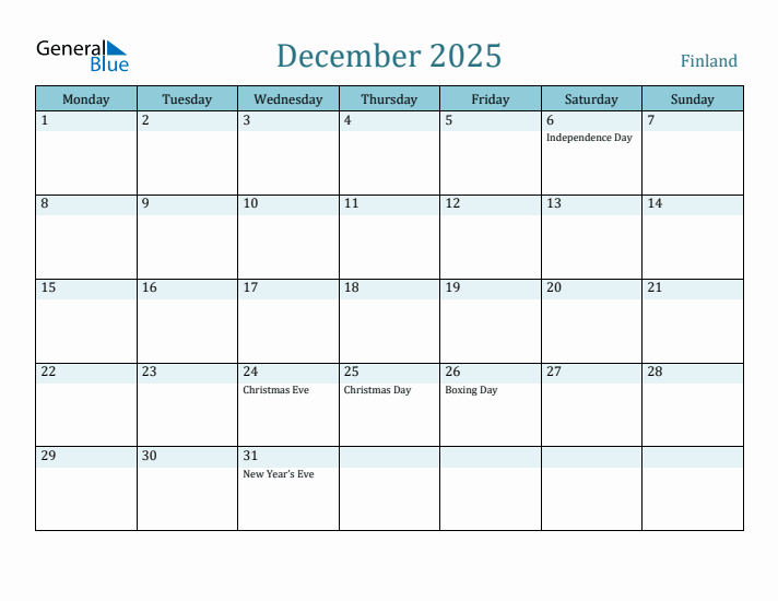 December 2025 Calendar with Holidays