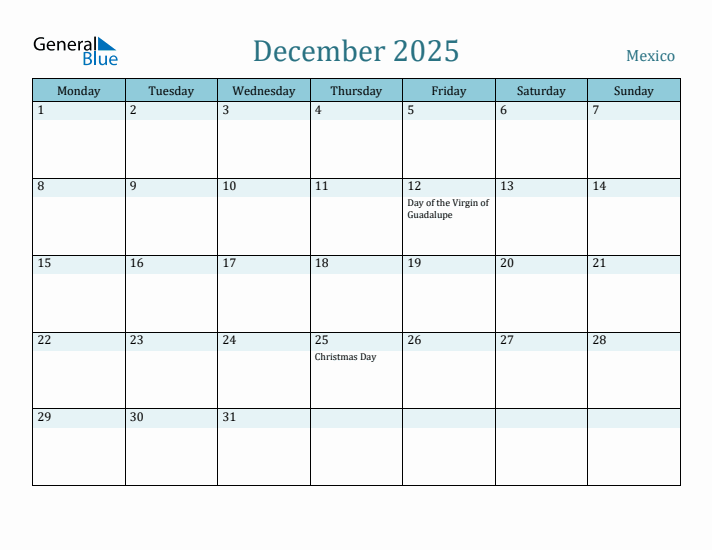 December 2025 Calendar with Holidays