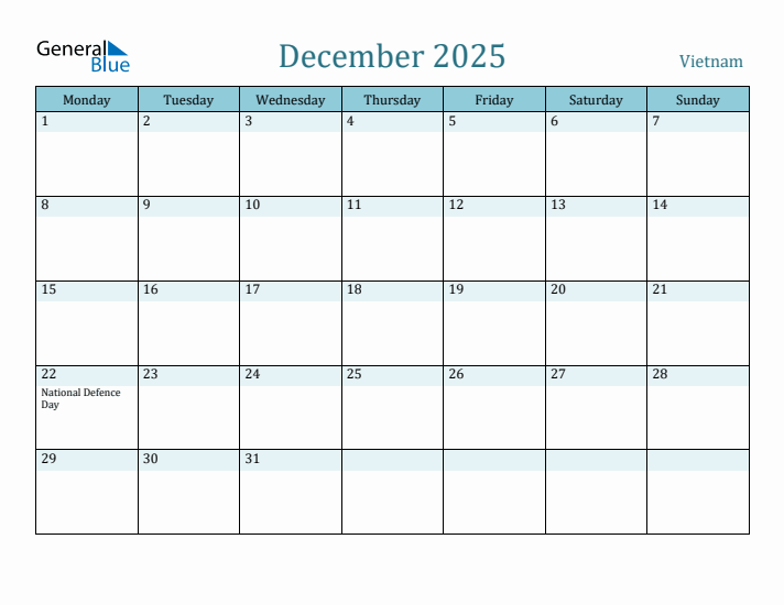 December 2025 Calendar with Holidays
