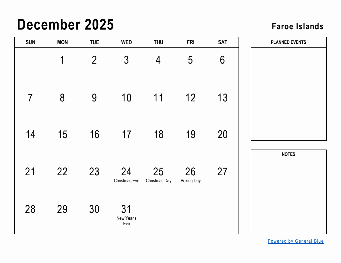 December 2025 Planner with Faroe Islands Holidays