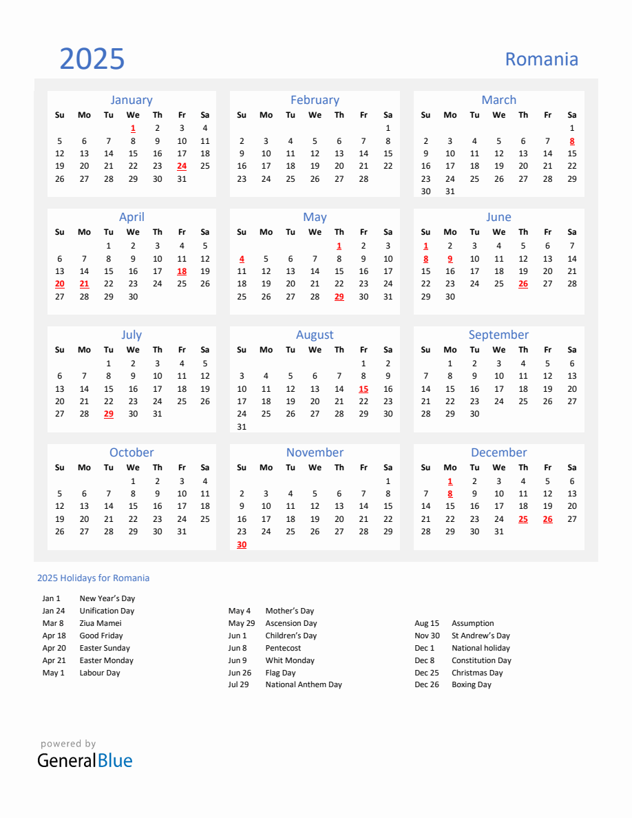 2025 Calendar Basic With Holidays Portrait Sunday Start En Ro 918x1188 