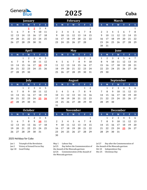 2025 Cuba Free Calendar