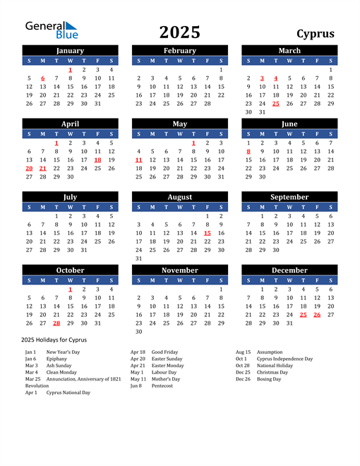 2025 Cyprus Free Calendar