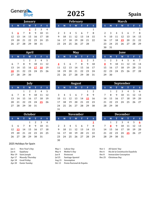 2025 Spain Free Calendar