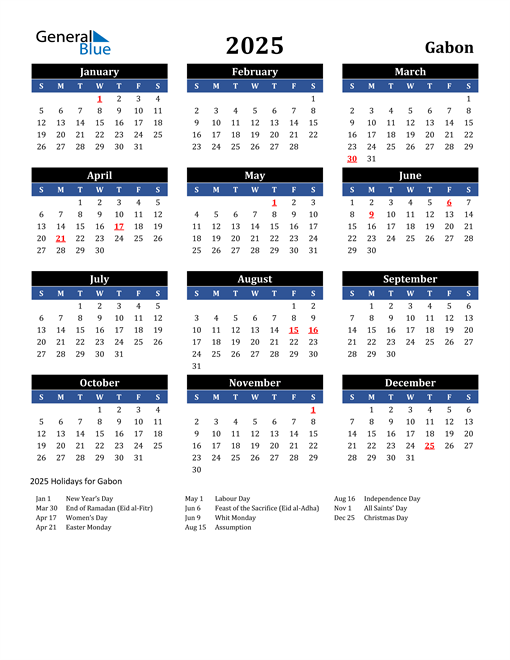 2025 Gabon Free Calendar