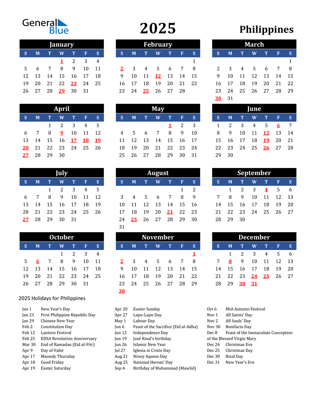 Year 2025 Calendar Philippines Images