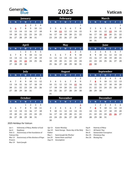 2025 Vatican Free Calendar