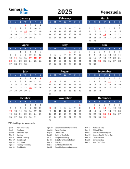 2025 Venezuela Free Calendar
