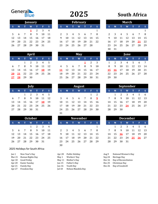 June 2025 Calendar With Holidays South Africa 