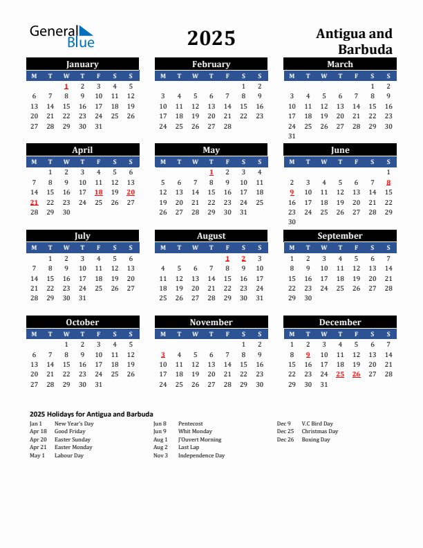 2025 Antigua and Barbuda Holiday Calendar