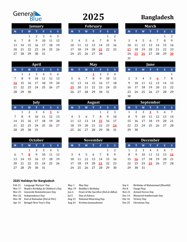 2025 Bangladesh Holiday Calendar