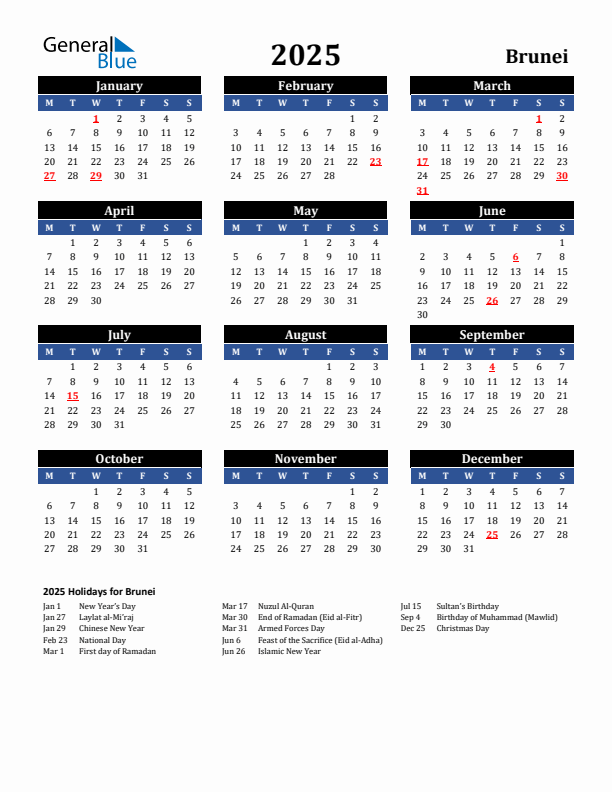 2025 Brunei Holiday Calendar