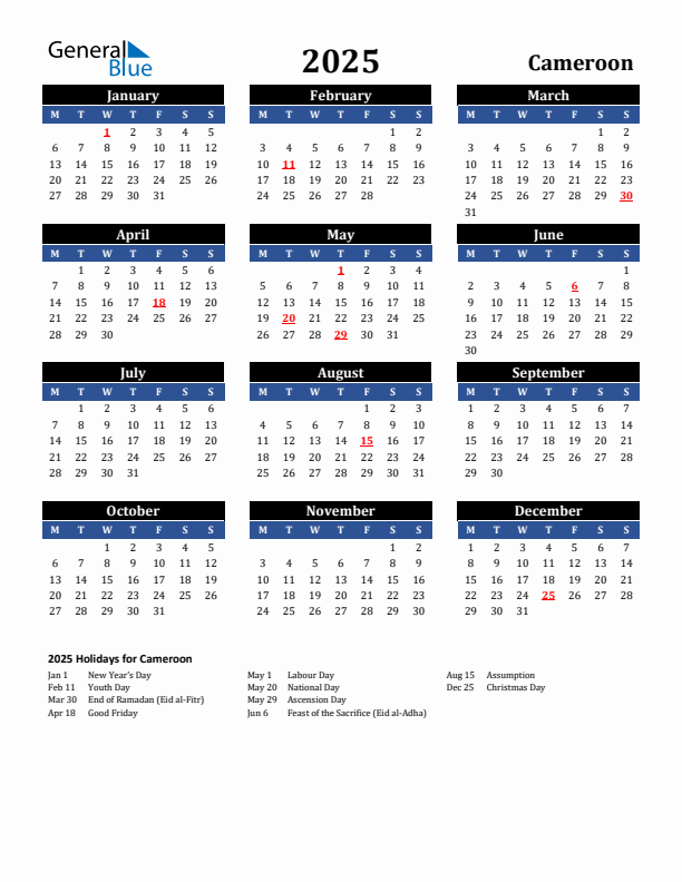 2025 Cameroon Holiday Calendar