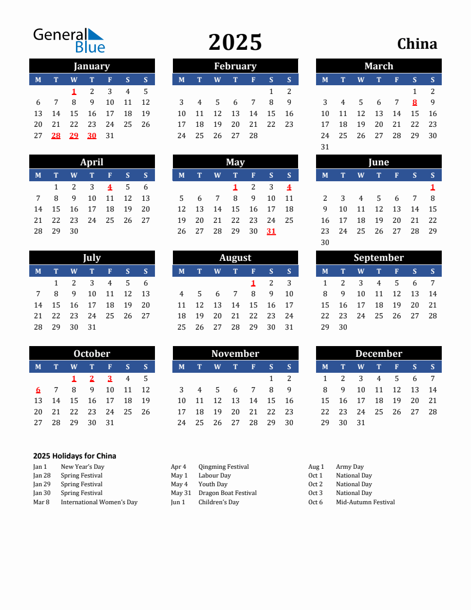 2025 China Holiday Calendar