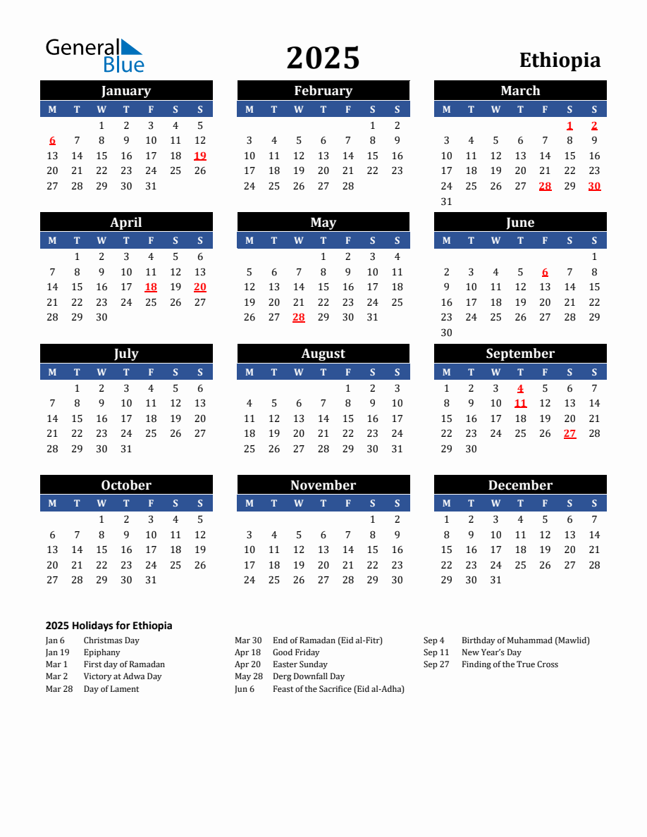 2025 Ethiopia Holiday Calendar