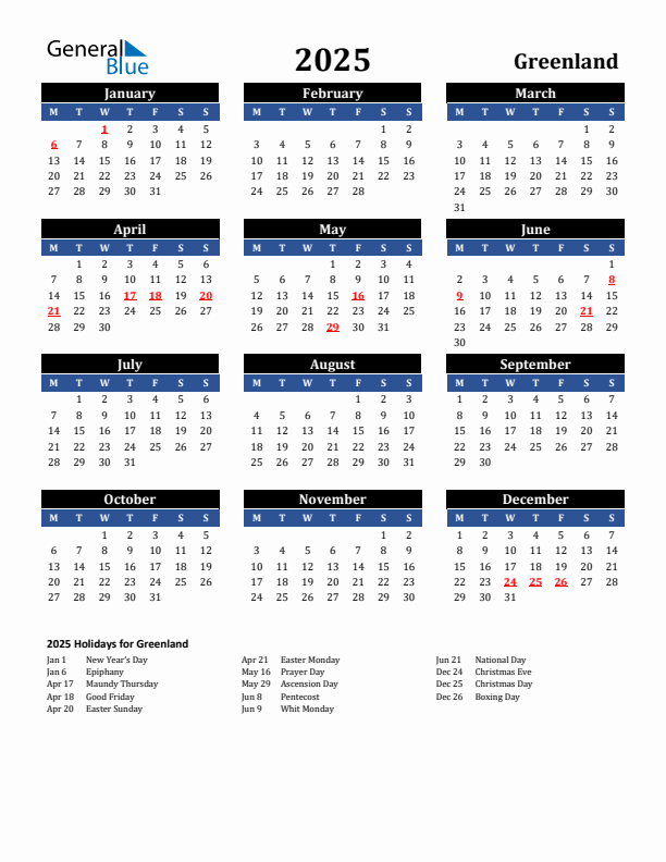 2025 Greenland Holiday Calendar