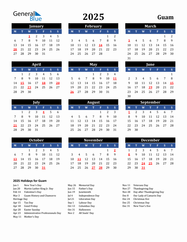 2025 Guam Holiday Calendar