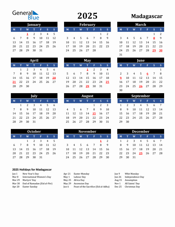 2025 Madagascar Holiday Calendar