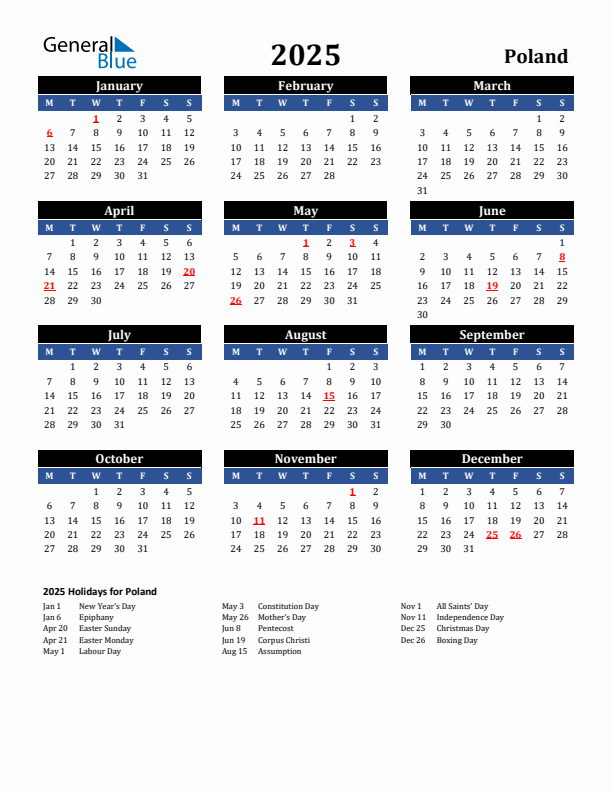 2025 Poland Holiday Calendar