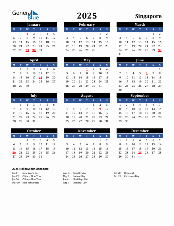 2025 Singapore Holiday Calendar