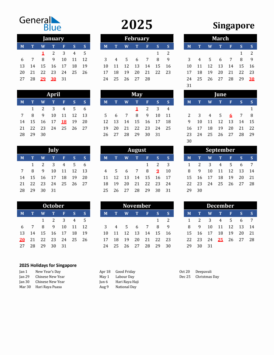 2025 Singapore Holiday Calendar
