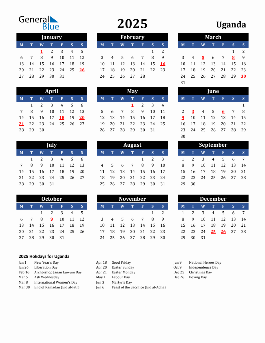 2025 Uganda Holiday Calendar