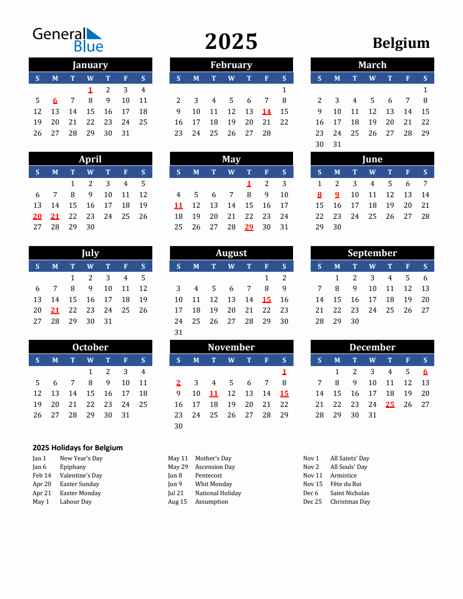 2025 Belgium Holiday Calendar