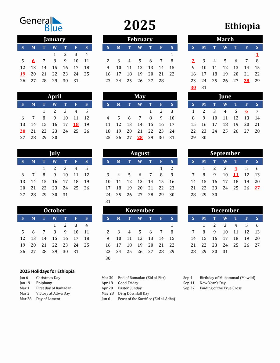 2025 Ethiopia Holiday Calendar