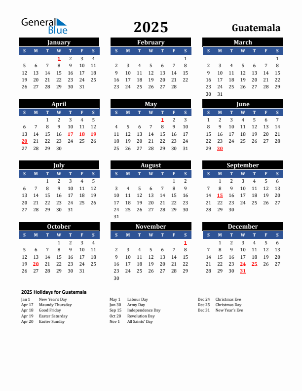 2025 Guatemala Holiday Calendar